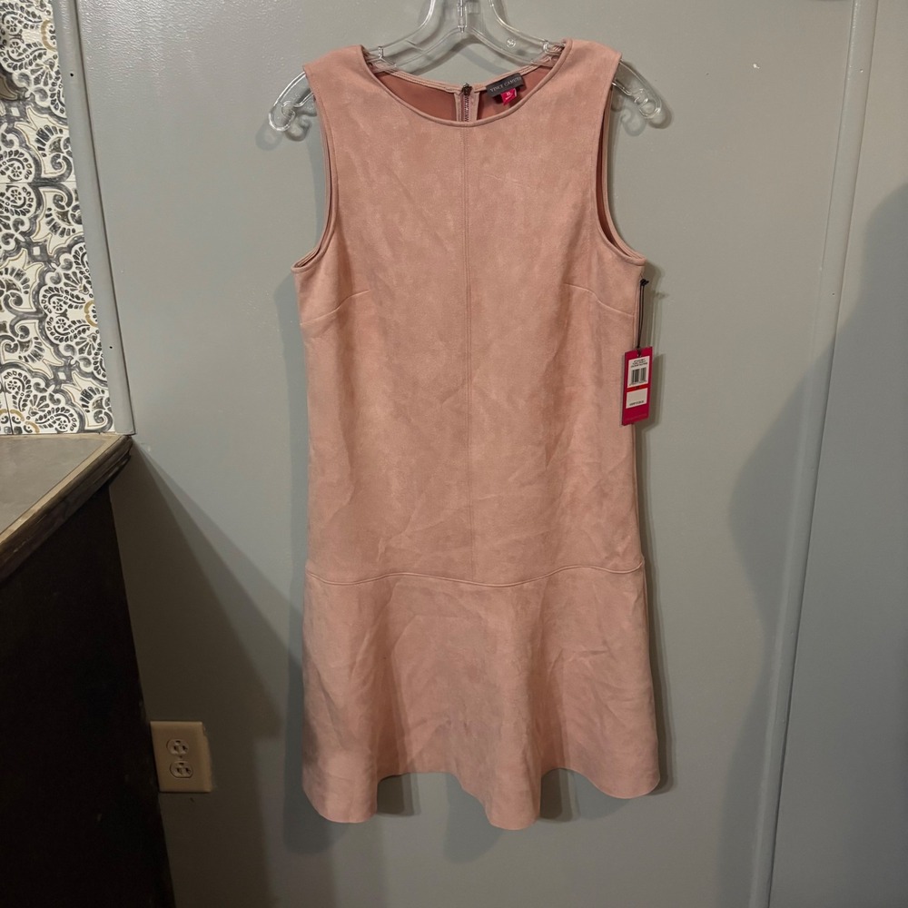 NWT Vince Camuto Floral Crush Dusty‎ Rose Pink Sleeveless Faux Suede Dress (XS)